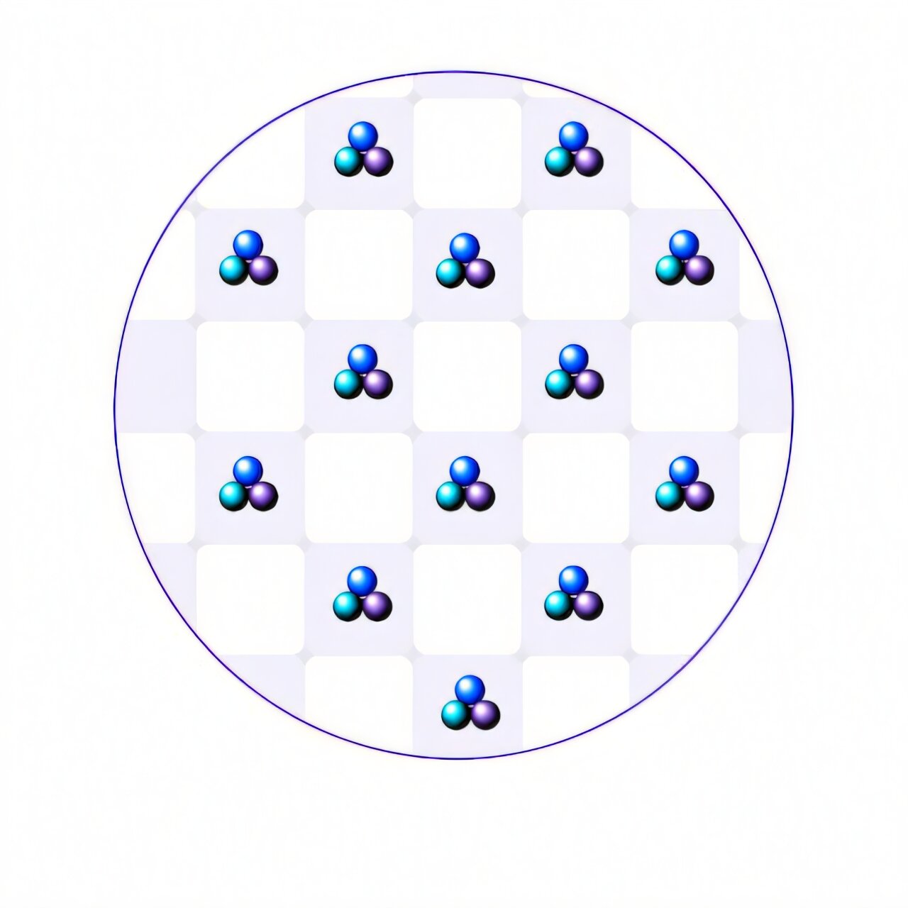 Theory predicts checkerboard order for three-particle quantum clusters