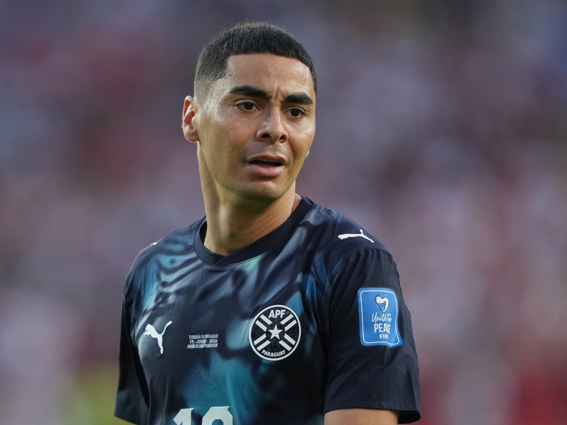 Almiron sent off under new mouth-covering rule at World Cup