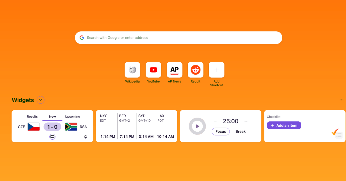 Firefox adds new-tab widgets for tasks, timers and scores