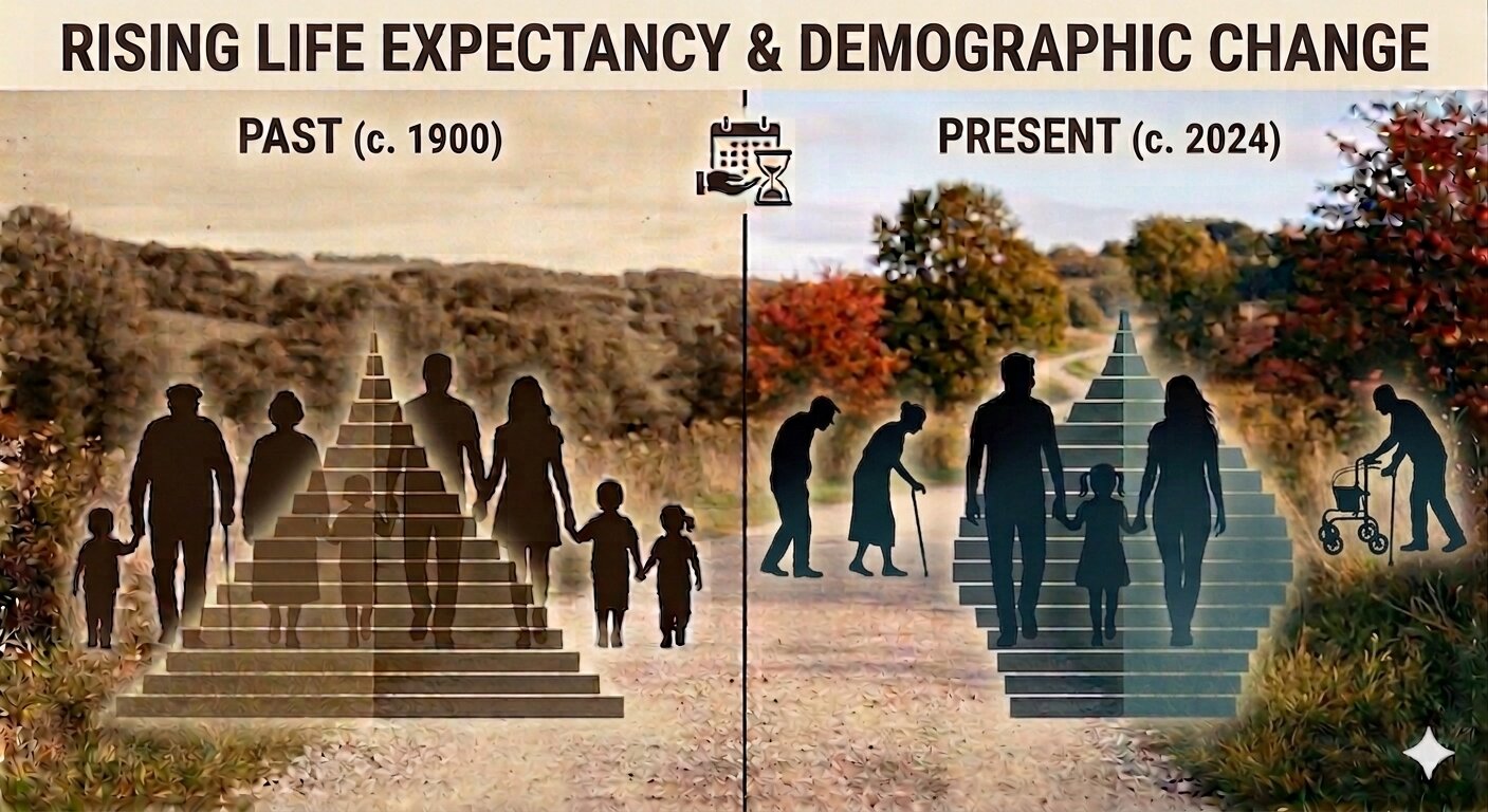 Evolutionary review links longer lives to late-life disease burden