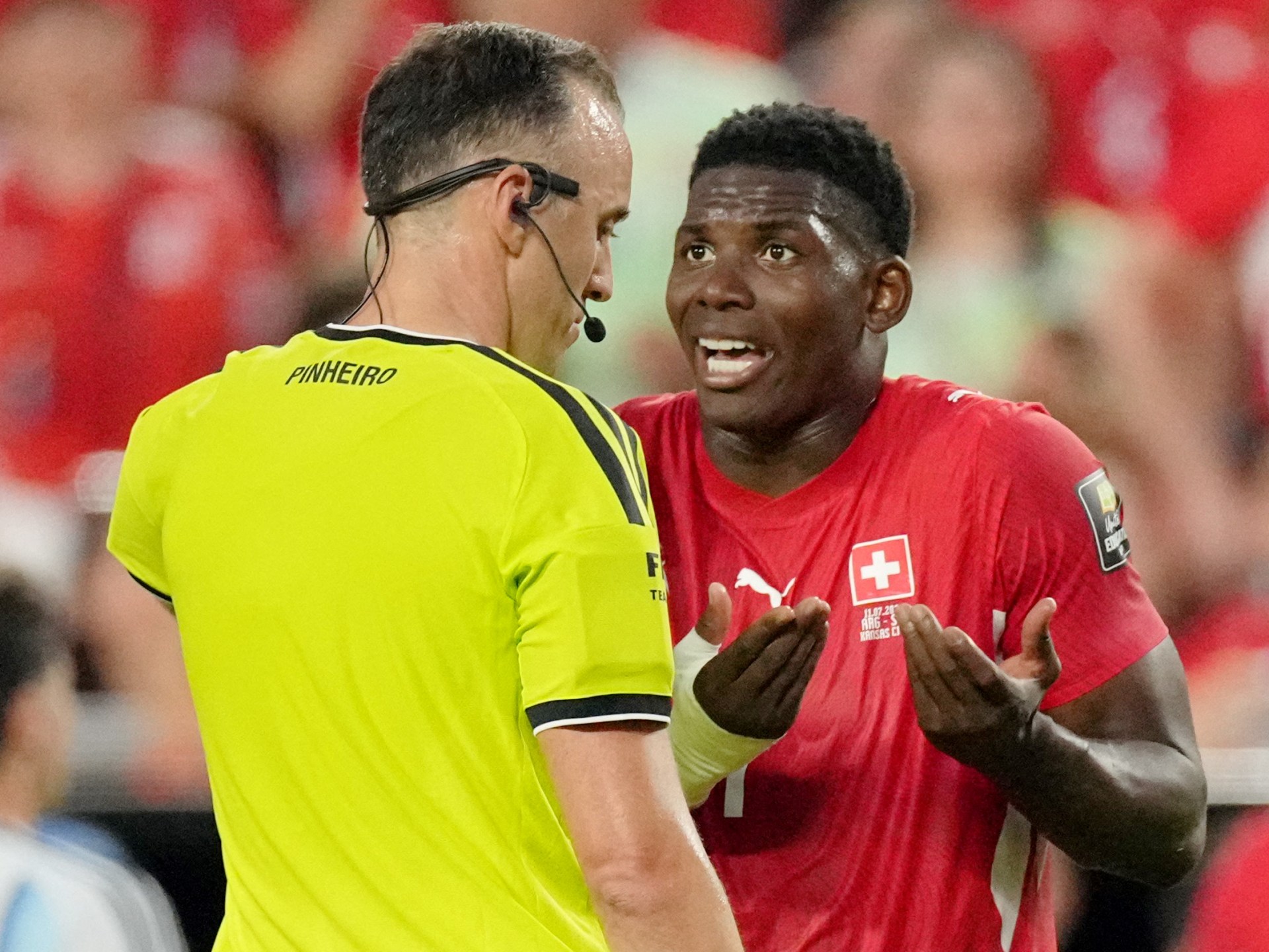 Embolo sent off after VAR mistaken-identity review against Argentina
